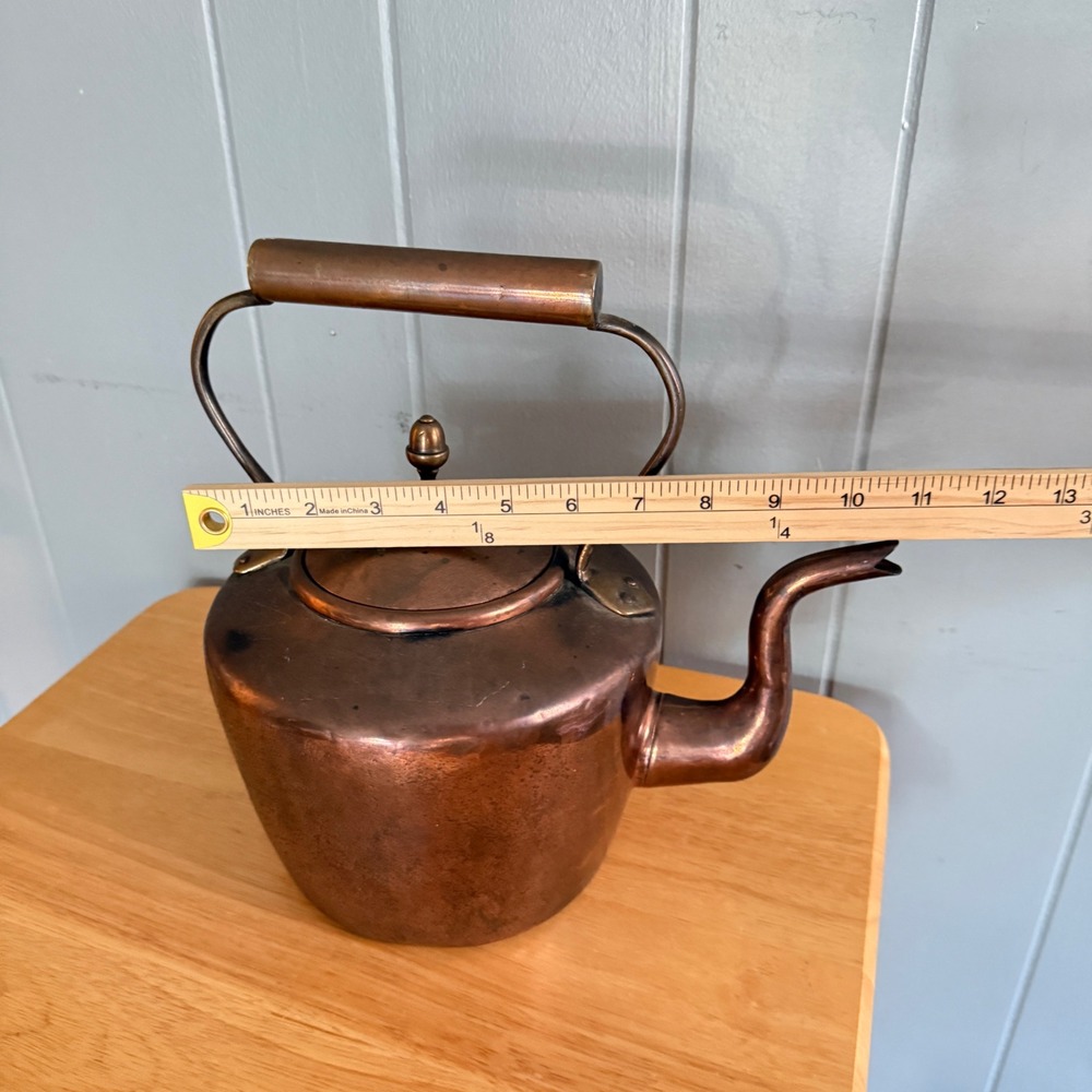 Vintage Hand Hammered Copper Tea Kettle Brass Handle Rustic Farmhouse Decor - Picture 9 of 13